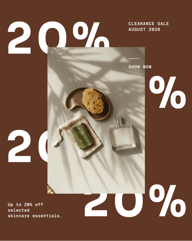A skincare clearance sale template advertising 20% off