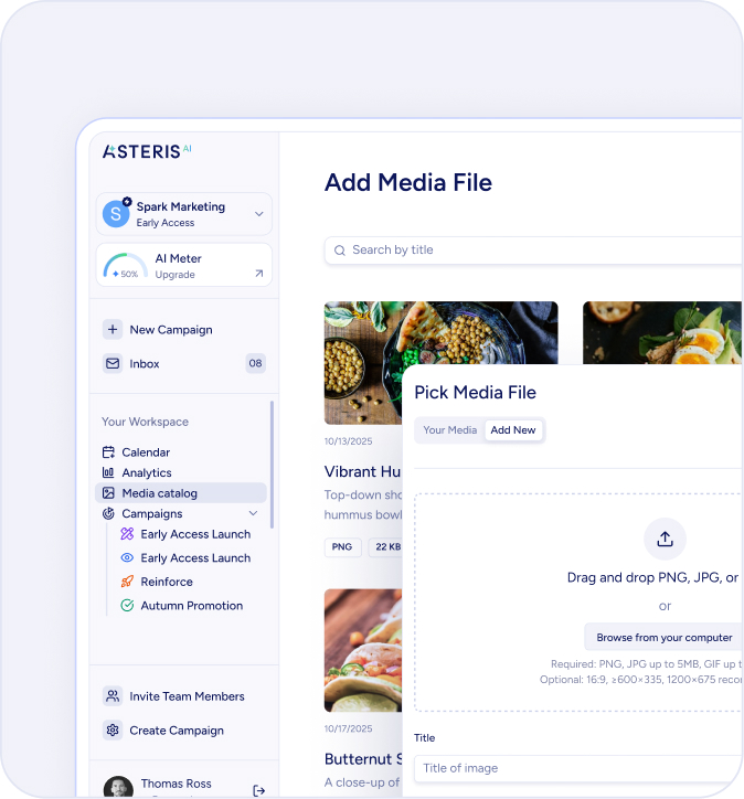 A illustration of the platform UI showing the media catalogue