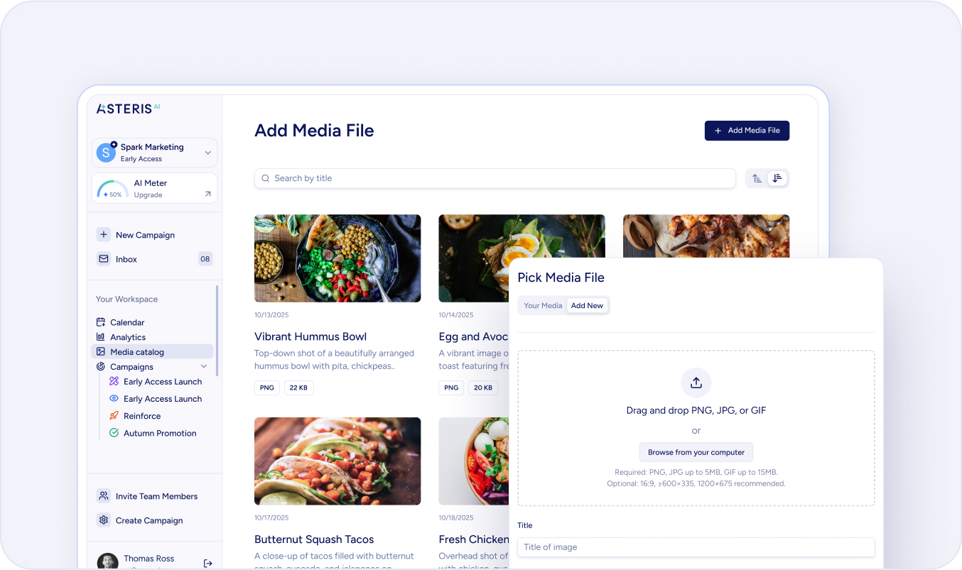 A illustration of the platform UI showing the media catalogue