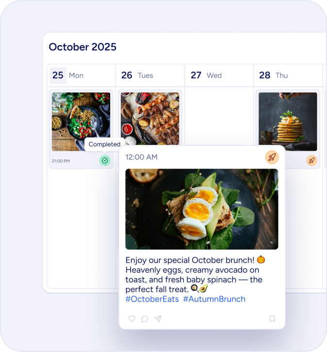 An illustration of the platforms calendar view, showing both published and pending posts